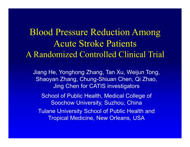 blood pressure reduction among acute stroke patients