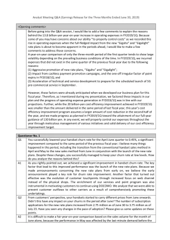 &lt;Opening comments&gt;  Before going into the Q&amp;A session, I would like to add a few comments