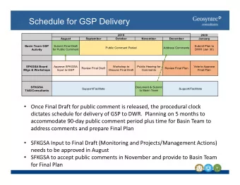 Schedule for GSP Delivery  2019  2020  August  September  October  November  December  January