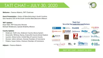 TATT CHAT  JULY 30, 2020 Welcome  Terence Roberts, TATT Chairman Guest Presentation