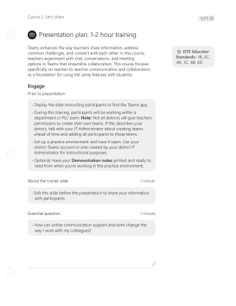 Presentation plan: 1-2 hour training    Teams enhances the way teachers share information,