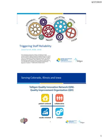 Triggering Staff Reliability  David Farrell, MSW, LNHA  This material was prepared by Telligen, the