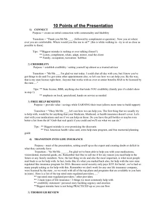 10 Points of the Presentation 1) CONNECT  Purpose = create an initial connection with commonality
