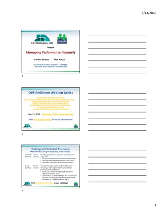 How to Develop  a Strategic Plan  Managing Performance Remotely  Jennifer Amstutz  Alan Krieger