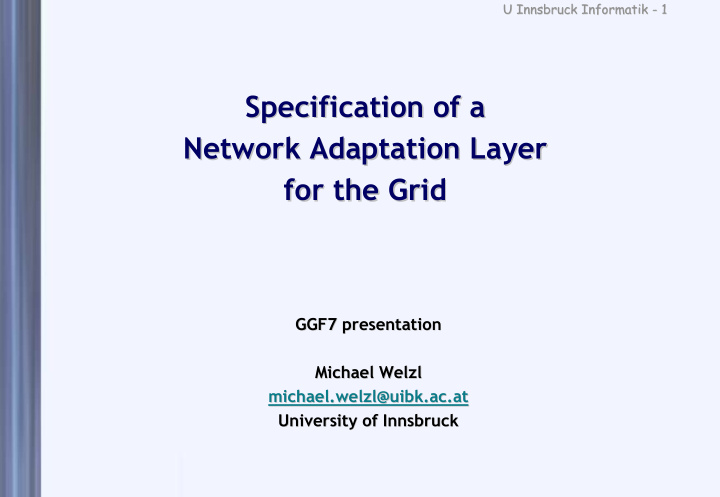 specification of a specification of a network adaptation