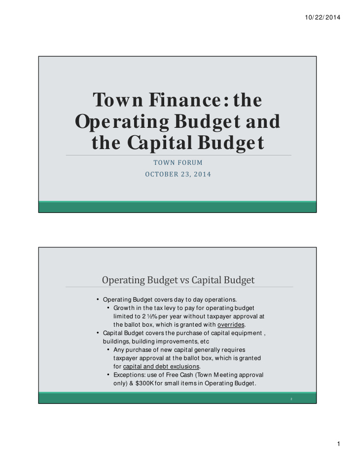 town finance the operating budget and