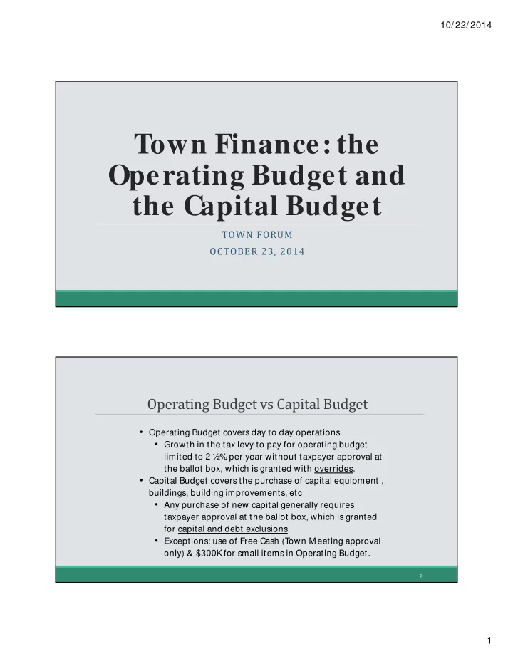 town finance the operating budget and