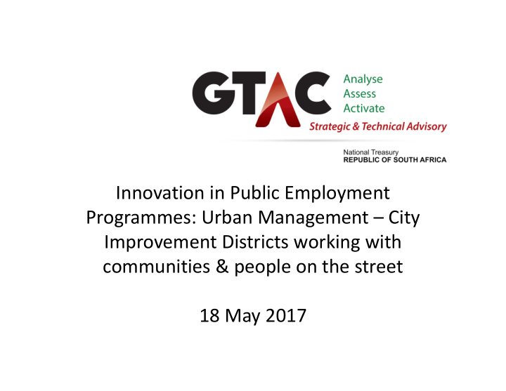 innovation in public employment programmes urban
