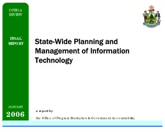 State-Wide Planning and  State-Wide Planning and  F  INAL  RE  PORT  Management of Information