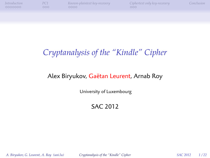 cryptanalysis of the kindle cipher