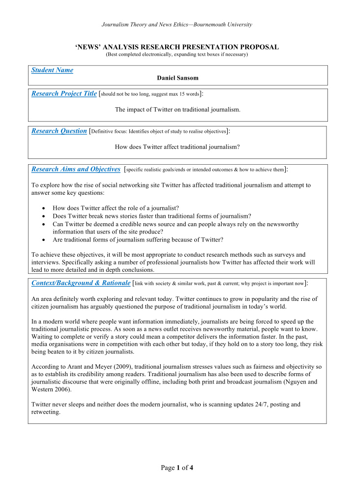 news analysis research presentation proposal