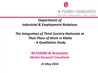 Department of  Industrial &amp; Employment Relations  The Integration of Third Country Nationals at