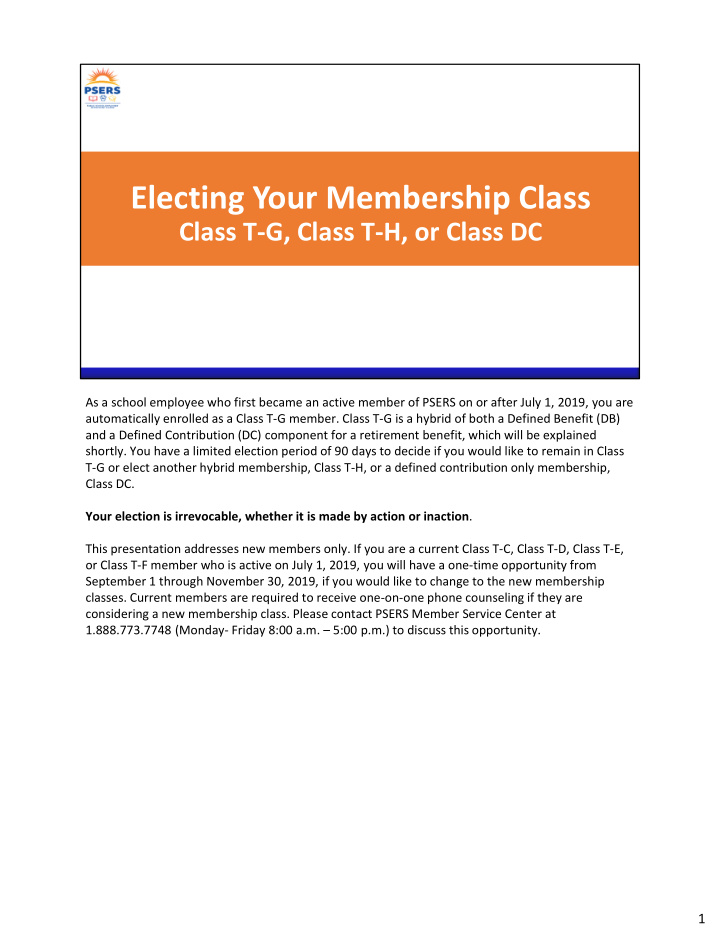 electing your membership class