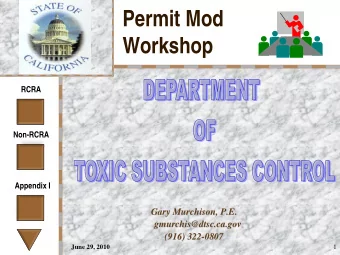 Permit Mod  Workshop  RCRA  Non-RCRA  Appendix I  Gary Murchison, P.E.  Gary Murchison, P.E.