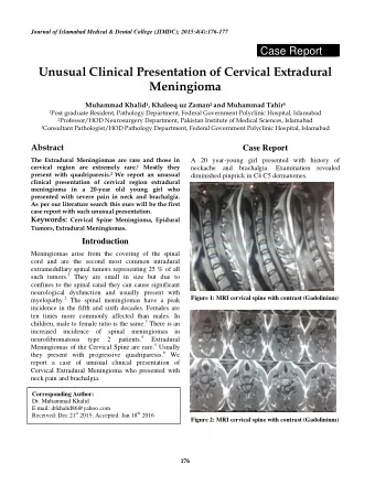 Unusual Clinical Presentation of Cervical Extradural  Meningioma Muhammad Khalid 1 , Khaleeq uz