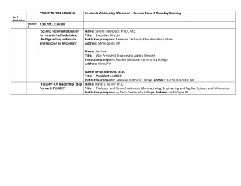 PRESENTATION SESSIONS  Session 1 Wednesday Afternoon -- Session 2 and 3 Thursday Morning  Apr 3