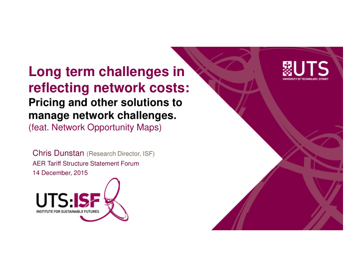 long term challenges in reflecting network costs