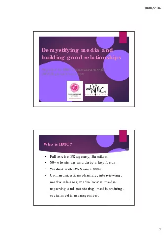 De mystifying me dia and  building good r  e lationships  Pre pare d by HMC Co mmunic atio ns fo r