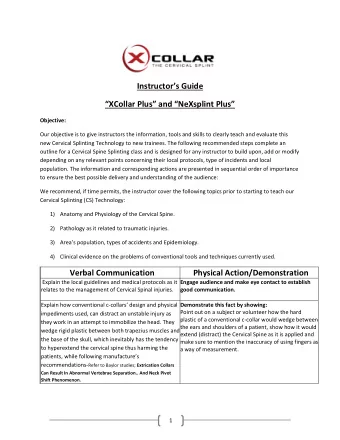 Instructors Guide XCollar Plus and NeXsplint Plus Objective: Our objective is to