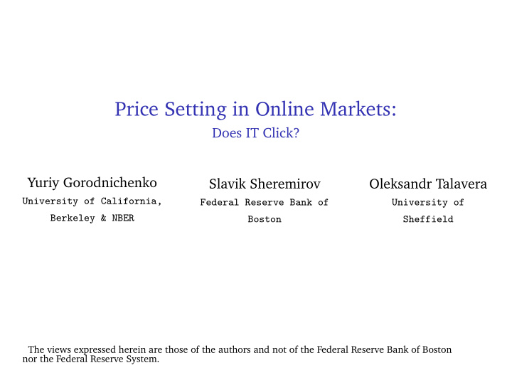 price setting in online markets