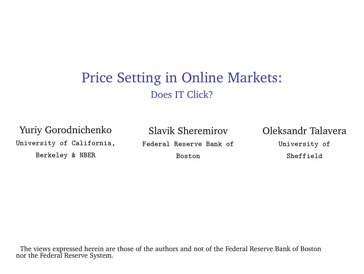 price setting in online markets