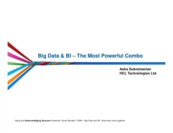 Big Data &amp; BI  The Most Powerful Combo  Asha Subramanian  HCL Technologies Ltd. Using and