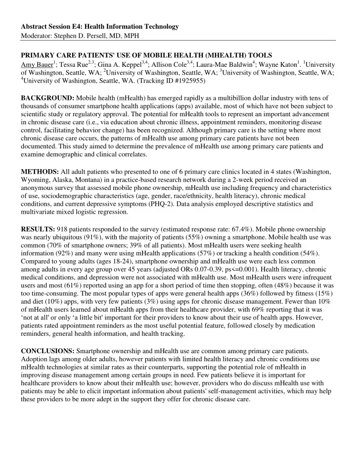 abstract session e4 health information technology