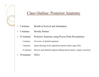 Class Outline: Posterior Anatomy  5 minutes  Breath of Arrival and Attendance  5 minutes