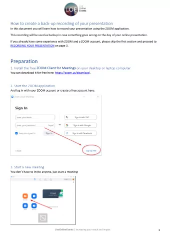 Pr  Prepar  eparat  ation 1. Install the free ZO  ZOOM Cl  Clien  ent for  or Meet eetings on your