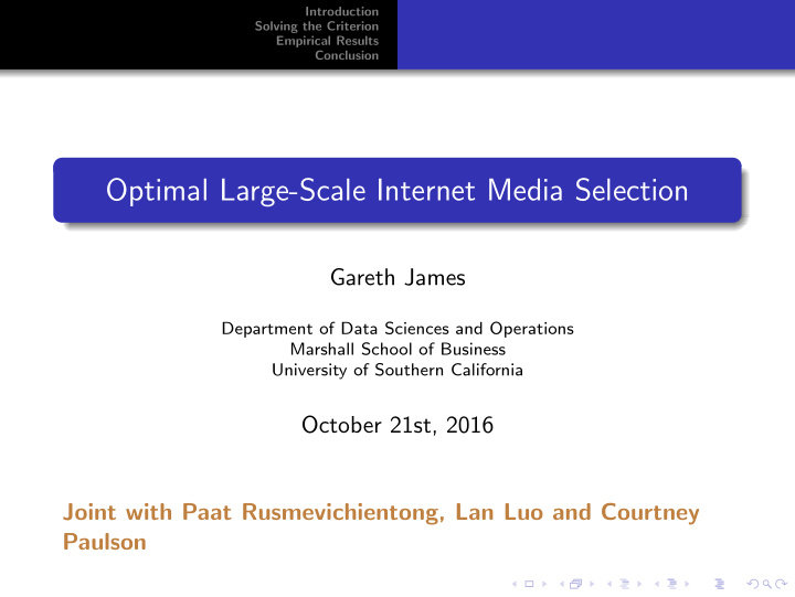 optimal large scale internet media selection