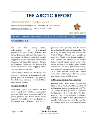 THE ARCTIC REPORT Arctic Update  August 28, 2017  North Star Group - Washington, DC / Anchorage,