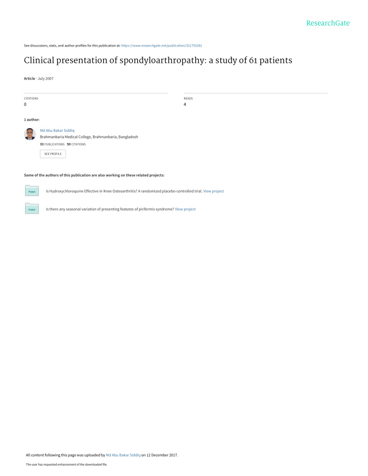 clinical presentation of spondyloarthropathy a study of