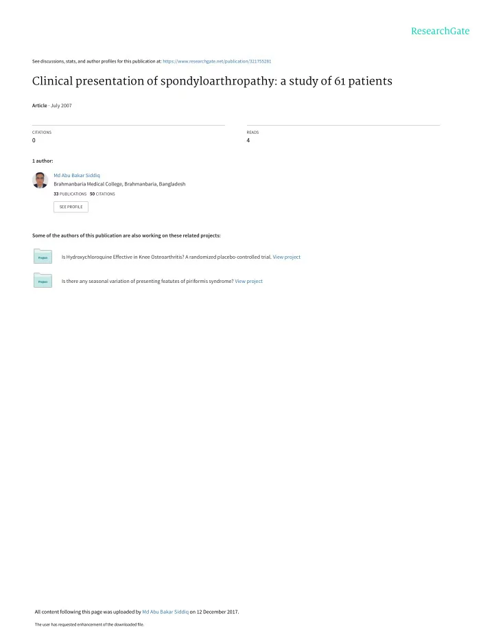 clinical presentation of spondyloarthropathy a study of