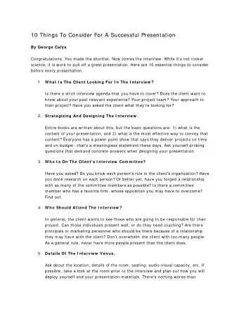 10 Things To Consider For A Successful Presentation By George Calys  Congratulations. You made the