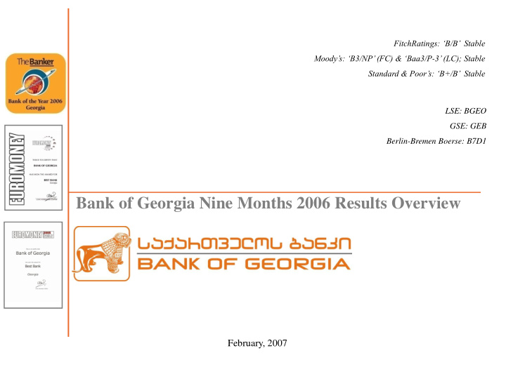 bank of georgia nine months 2006 results overview