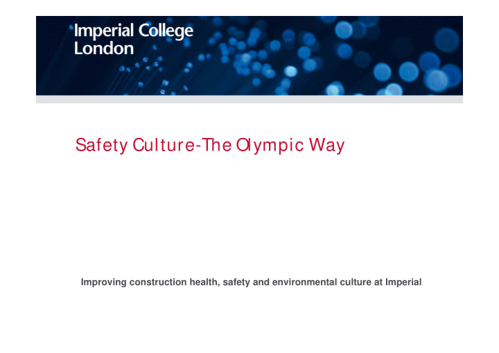 safety culture the olympic way