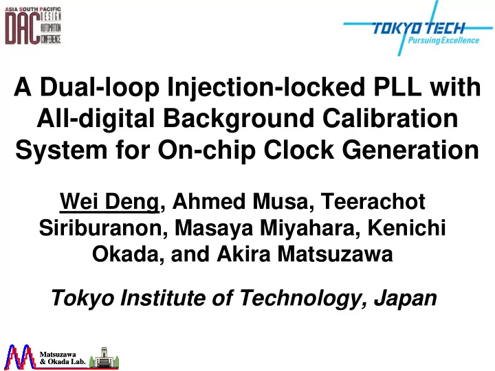 a dual loop injection locked pll with all digital