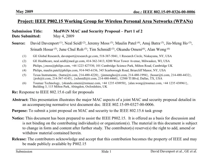 project ieee p802 15 working group for wireless personal