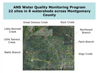 ANS Water Quality Monitoring Program  22 sites in 8 watersheds across Montgomery  County  Great