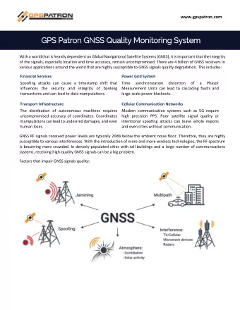 GPS Patron GNSS Quali  lity Monit  itorin  ing System  With a world that is heavily dependent on