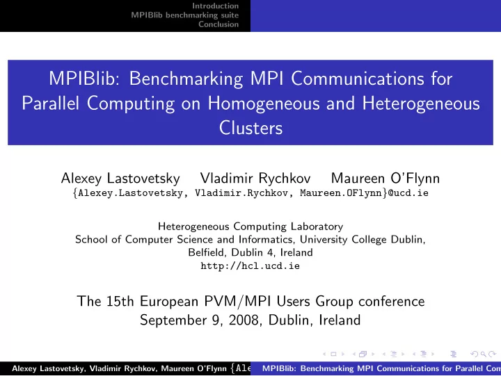 mpiblib benchmarking mpi communications for parallel