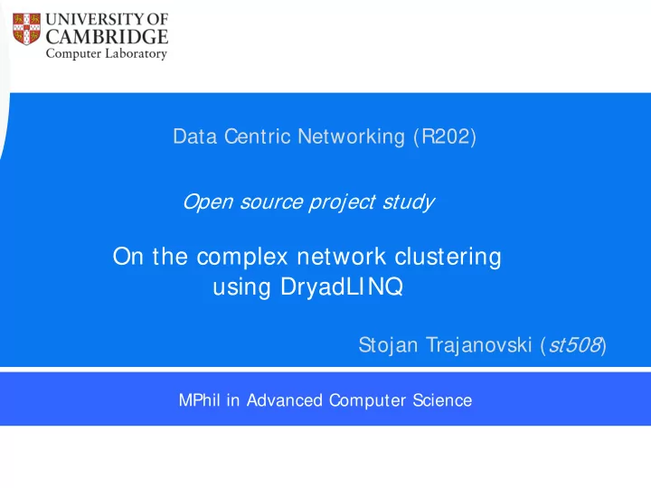 on the complex network clustering using dryadlinq