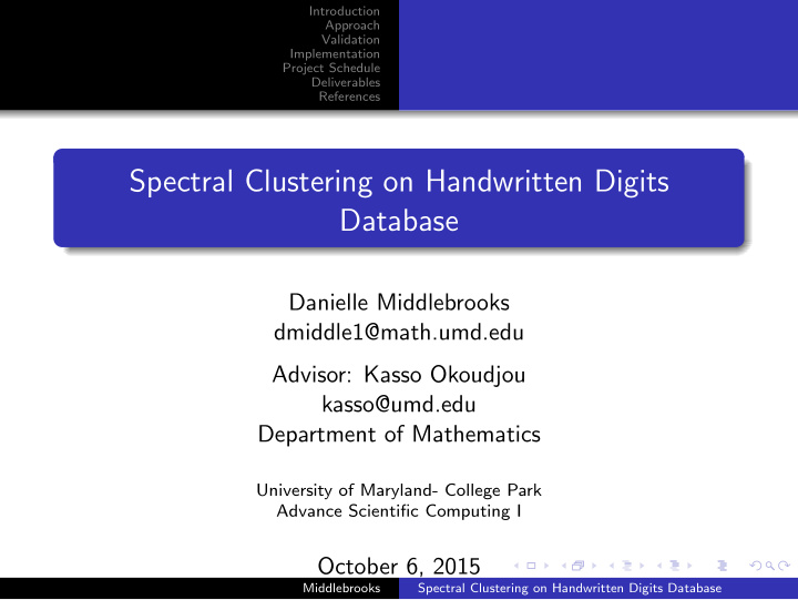 spectral clustering on handwritten digits database