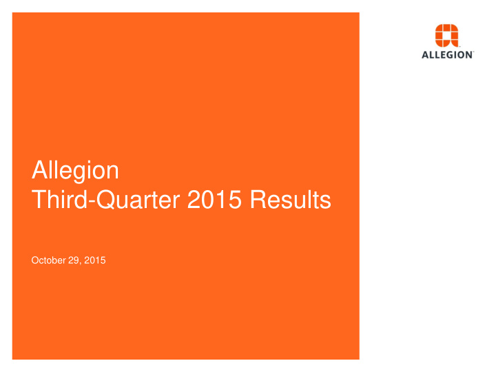 allegion third quarter 2015 results