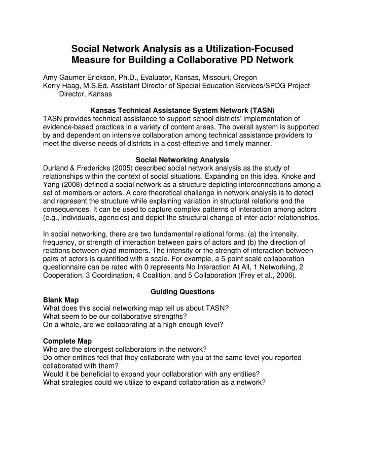 social network analysis as a utilization focused measure
