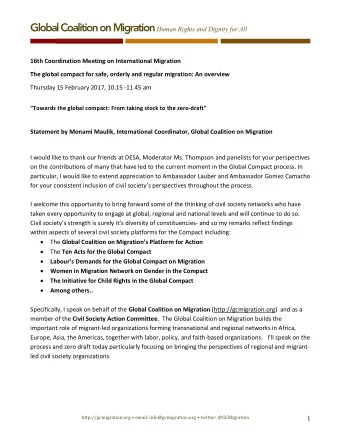 Global Coalition on Migration  Human Rights and Dignity for All  16th Coordination Meeting on