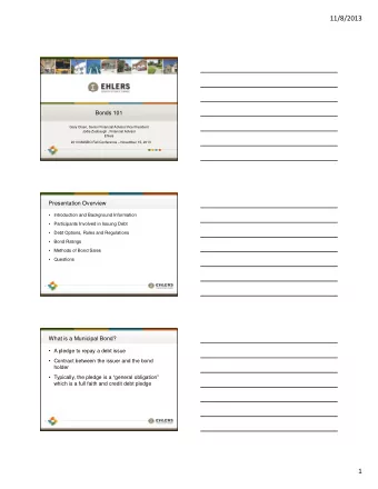 11/8/2013  Bonds 101  Gary Olsen, Senior Financial Advisor/Vice President  Jodie Zesbaugh ,