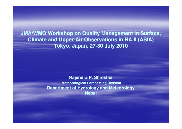jma wmo workshop on quality management in surface jma wmo