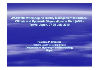 JMA/WMO Workshop on Quality Management in Surface,  JMA/WMO Workshop on Quality Management in