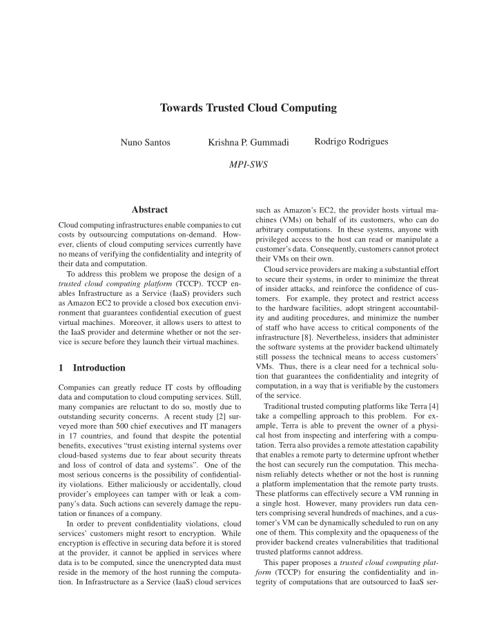 towards trusted cloud computing